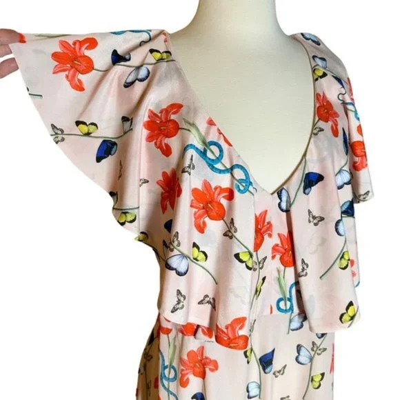 BORGO DE NOR Women's Pink Butterfly Print Ruffle Maxi Dress Size 12 - Picture 14 of 15